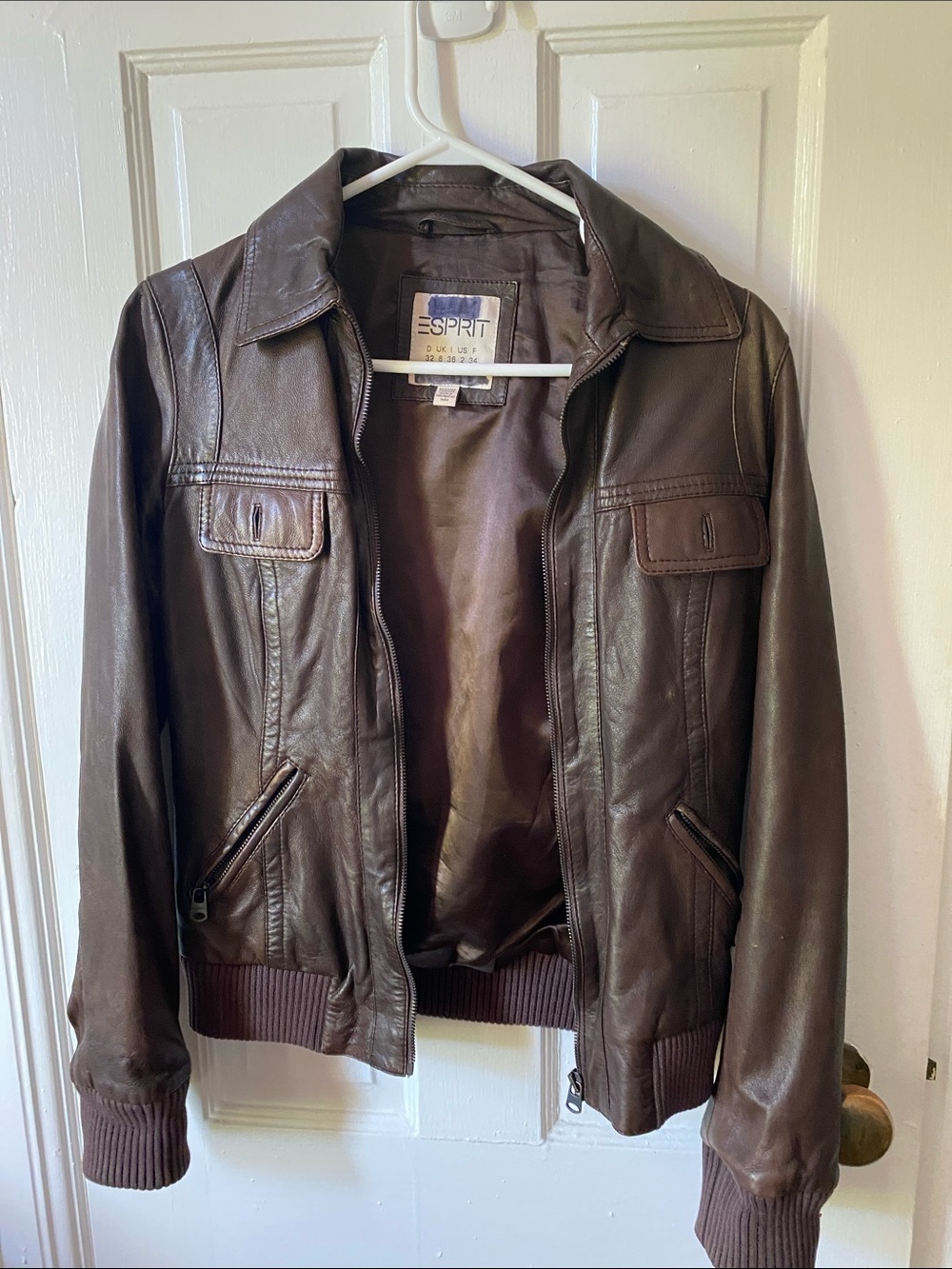 Esprit Brown Leather Bomber Jacket